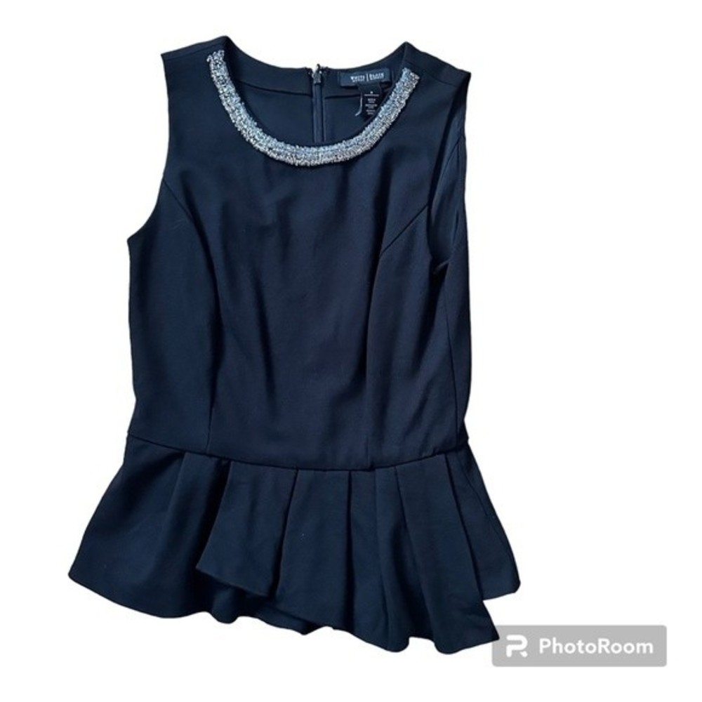 White House Black Market Women's Embellished Asymmetric Peplum Knit Top Size 0 - Picture 1 of 2